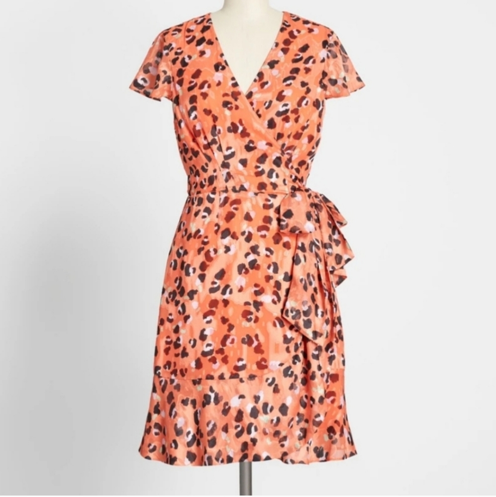 RARE Modcloth x Hutch Party Prowl Orange Leopard Animal Print True Wrap Dress XL